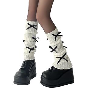 Leg warmers Y2k Wind with bow lace-up knit Harajuku Kawaii leg warmers accessories 80's vintage high leg socks