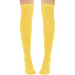 1 Pair Thigh High Leg Warmers, Yellow Thigh High Socks for Women Over the Keen Socks- Soft Cotton Yellow Leg Warmers Long Stockings, Standard Size