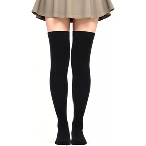 Extra Long Thigh High Socks, Cotton Thigh High Socks, Warm Over-the-Knee Highs Sock for Women and Girls, Knee Highs Sock Leg Warmers Matching with Skirts, Dresses, Boots, Sneakers (Black)