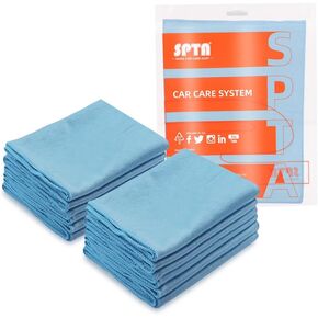 SPTA Ultra Fine Microfiber Cloths for Glass, 12 Pack Microfiber Glass Cleaning Cloth, 16 InchX16 Inch, 300GSM, Lint Free Quickly Clean Window, Glasses, Windshields, Mirrors, and Stainless Steel, Blue
