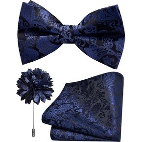Branduce Paisley Pre-tied Bow Tie and Pocket Square Lapel Pin Set for Men