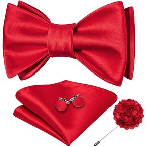 YOHOWA Mens Bow Tie Set with Lapel Pin Brooch Pink Silk Self Tie Bowtie Handkerchief Cufflinks Formal Wedding Party Prom