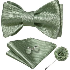 YOHOWA Mens Bow Tie Set with Lapel Pin Brooch Pink Silk Self Tie Bowtie Handkerchief Cufflinks Formal Wedding Party Prom in Kuwait