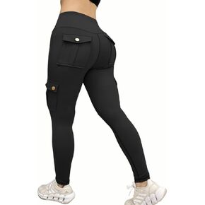 CHICME Women High Waist Cargo Leggings Seamless Workout Leggings Tummy Control Yoga Pants with Pocket