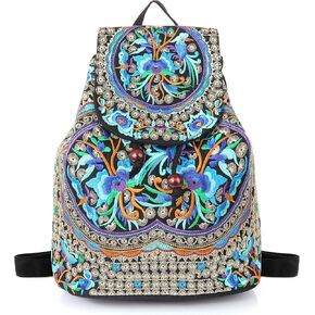 Goodhan Vintage Embroidered Women Backpack Ethnic Travel Handbag Shoulder Bag Large Version