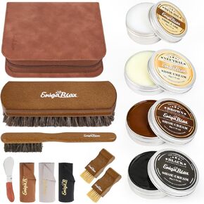 Shoe Polish Kit 13PC – Premium Leather Shoe Shine & Boot Care Set, Travel Shoe Cleaning Kit – Ideal Gift Shoe Shine Kit for Men