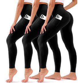 BLUEENJOY 3 Pack Leggings with Pockets for Women,High Waisted Tummy Control Workout Yoga Pants