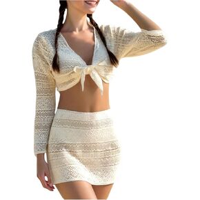 Soly Hux Girl's Swimsuits Bandeau High Perced Bikini Suit With With Coverup Top and Skirt 4 Piece