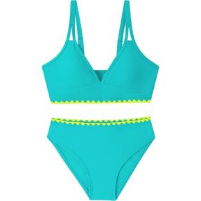 فتيات السباحة v-neck تصميم حزام مزدوج لطيف الفتيات بيكيني السباحة مجموعات من قطعتين in Kuwait