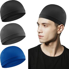3Pcs Men Skull Caps Soft Helmet Liner Cooling Lightweight Sleep Hats Spandex Stretchy Quick Drying Suitable Running Cycling Camping Multifunctional Headwear