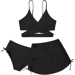 Girls 2 Piece Swimsuits with Skirts Criss Cross Swim Bathing Suits Teen Girls' Swimwear Adjustable Strap Bikini Set