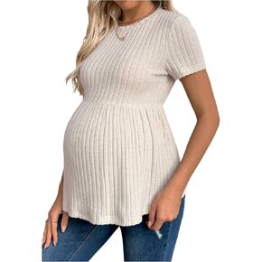 SOLY HUX Women's Maternity T Shirt Crew Neck Short Sleeve Tee Peplum Ruffle Knit Tops