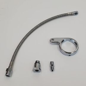 Chrome Rocker Box Oil Pressure Gauge Mount KIT w/Braided Stainless Steel Oil Line & Chrome Fittings for 1984-1999 Harley Big Twin “EVO" Evolution Touring/Softail/Dyna/FXR Models - Bobber Chopper