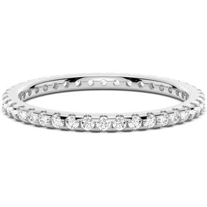 MSBlue® 2.0mm Petite Pavé Scalloped Moissanite Edernity Band | D Color VVS1 Clarity ، 925 Sterling Silver Rhodium Finish | خاتم الزفاف للنساء ، الذكرى السنوية
