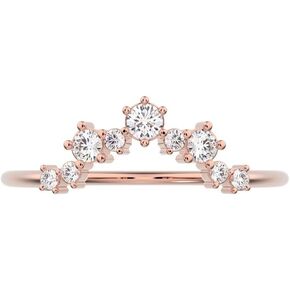 0.16 Ct Round Cut Simulated Clear Diamond Dainty Minimalist Cluster Crown Stackable Tiara Curved 14K White Gold Everyday Wedding Band