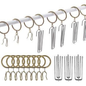 120 Pcs 1.5 Inch - 38mm Antique Brass Metal Drapery Curtain Rings Curtain Hanging Rings and Stainless Steel 4 Prongs Pinch Pleat Hook with Drapery Curtain Pin-on Hooks Pins for Bathroom, Living