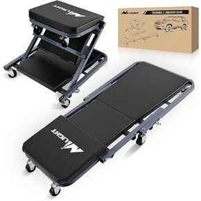 Nilight 36" Z Creeper - 2-in-1 Folding Rolling Mechanic Seat, 36 inches Adjustable Lay-Down or Sit Garage Chair, 330 lbs Capacity, Grey Black