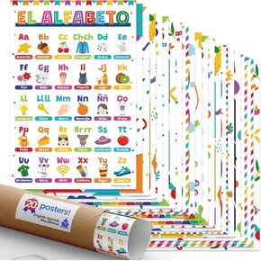 20 ملصق تعليمي كبير من كواترهاوس إكستريم فاليو باللغة الإنجليزية والإسبانية ومواد تعلم للأطفال الصغار والأطفال، على الوجهين، 30.48 سم × 45.72 سم، يشمل الأيام والأشهر الأبجدية والأرقام والألوان