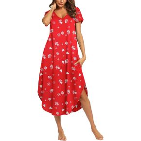 Ekouaer Lightgowns for Women v Neck Nightshirts Short Soft Sleepwear Seide Side Side Splish