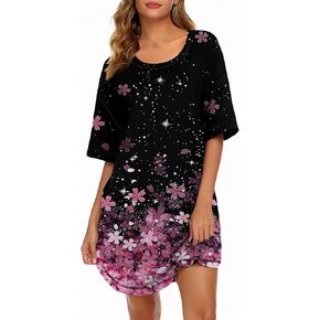 Ekouaer Nightgowns for Women Soft Sleep Shirt Short Sleeve Night Shirt Oversized Sleepwear Comfy Sleep Dress