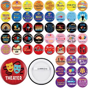 50 Pcs Theater Button Pins Bulk Musical Theater Badges Broadway Pins Comedy Tragedy Mask Drama Actor Gifts