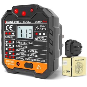 GFCI Outlet Tester Electrical Receptacle Circuit Tester With LCD Display,48-250V AC Outlets Plug Tester,3 Prong Voltage Socket Checker,7 Visual Indication for Home Professional Use,CAT II 300V