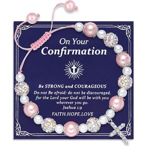 Kaluofan First Communion Gifts, Handmade Inspirational Cross Bracelet with Blessing Card, Baptism Confirmation Gifts Birthday Bracelet in Saudi Arabia