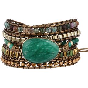 Plumiss Women Boho Handmade Natural Stone Crystal Leather Bead Wrap Bracelets Collection