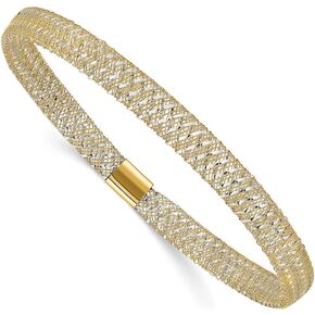 Diamond2Deal Solid 14k Gold Two-tone Polished Stretch Bangle Bracelet