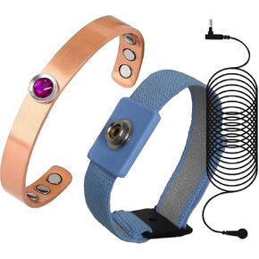 Grounding bracelet including a Copper magnetic Grounding bracelet and a Grounding Wrist Strap and a 15 ft line. (purple)