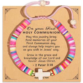 First Communion Gifts for Girls, Catholic Cross Bracelet First Holy Communion Decorations Baptism Confirmation Gifts for Daughter Granddaughter Niece Goddaughter