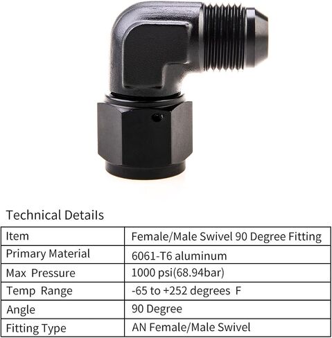 8AN Female to 8AN Male Flare 90 Degree Swivel Hose Fitting Adapter Aluminium Anodized Black 2Pcs in Saudi Arabia