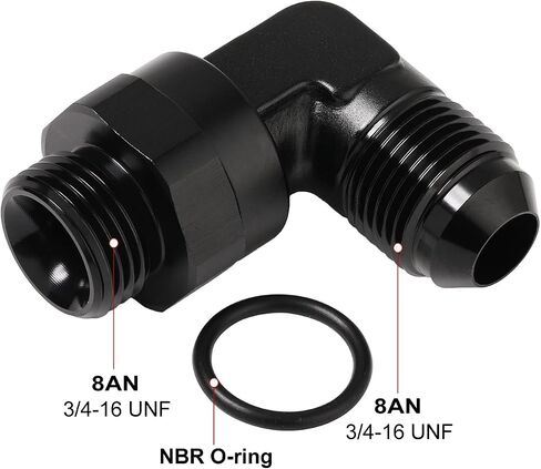 8AN Male Flare to 8AN -8 ORB O-ring Boss 90 Degree Swivel Fitting Adapter Aluminum Black in Saudi Arabia