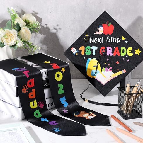 2 PCS CAP التخرج من رياض الأطفال قبل المدرسة سرق مجموعة من جنسين المطبوعة قبعة SASH مع هدايا تاسيل التخرج in Saudi Arabia