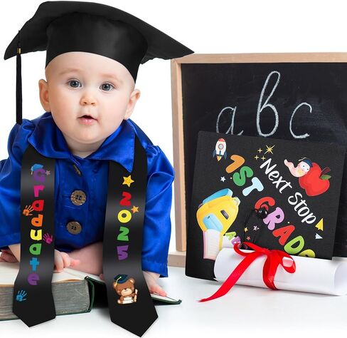 2 PCS CAP التخرج من رياض الأطفال قبل المدرسة سرق مجموعة من جنسين المطبوعة قبعة SASH مع هدايا تاسيل التخرج in Saudi Arabia