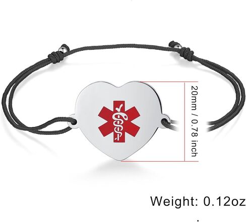 LinnaLove Medical Alert Bracelet for Women Adjustable Handmade Cord Medical ID Bracelets with Personalized Engraved in Saudi Arabia