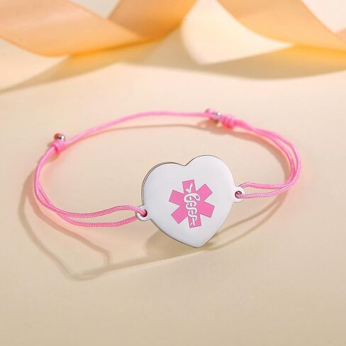LinnaLove Medical Alert Bracelet for Women Adjustable Handmade Cord Medical ID Bracelets with Personalized Engraved in Saudi Arabia