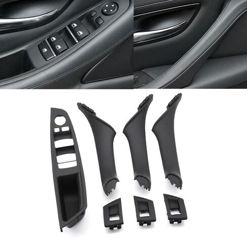 7PCS Door Handle for BMW 5 Series F10 F11 Driver Side Front Left Armrest Window Lift Switch Passenger Door Cover Inside Pull Handle Replacement for BMW 520 523 525 528 535 (Black) in Saudi Arabia
