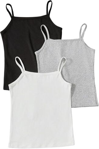 Milumia Girl's 3 Piece Cami Top Spaghetti Straps Solid Slim Tops Nature Duts in Saudi Arabia