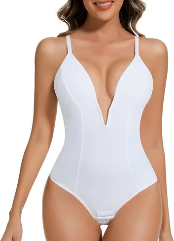 Deep V Bodysuit for Women Thong Shapewear Tummy Control Low Back Shapewear for Women in Saudi Arabia