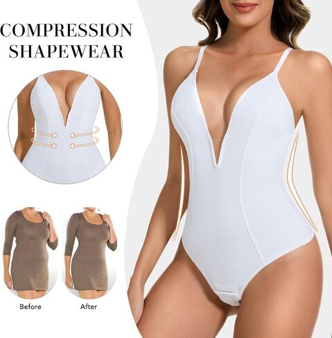 Deep V Bodysuit for Women Thong Shapewear Tummy Control Low Back Shapewear for Women in Saudi Arabia