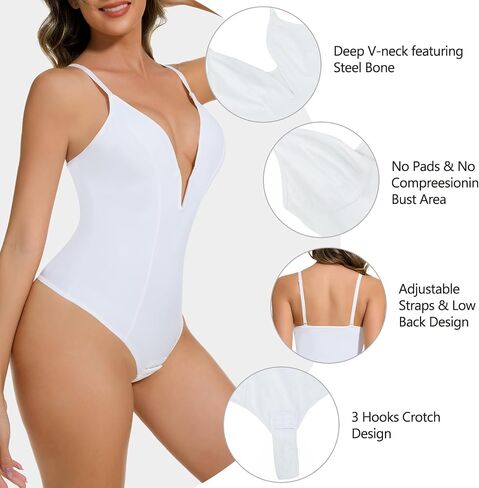 Deep V Bodysuit for Women Thong Shapewear Tummy Control Low Back Shapewear for Women in Saudi Arabia