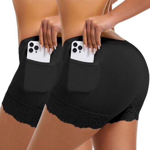 materasu 2 Pack Slip Shorts: for Women with Pocket,Stretchy Soft Under Shorts for Everyday Comfort & Layering in Kuwait