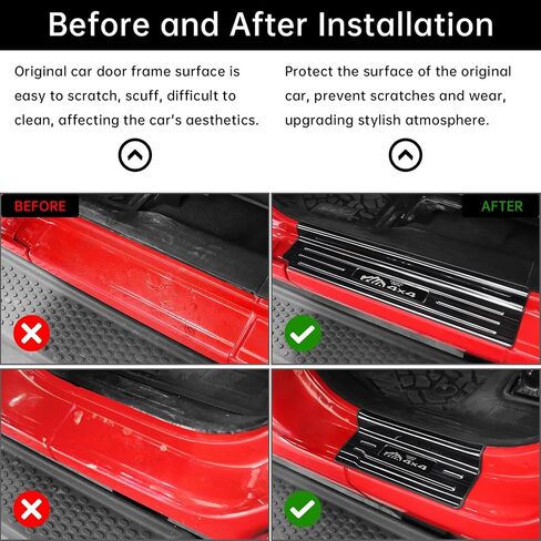 4PCS Door Sill Guards for Jeep Wrangler 2018-2025 JL JLU & 2020-2025 ملحقات Gladiator JT ، واقي عتبة الباب من الفولاذ المقاوم للصدأ ، والرياضة غير المحدودة الصحراء روبيكون 4 (أسود تفريغ) in Kuwait