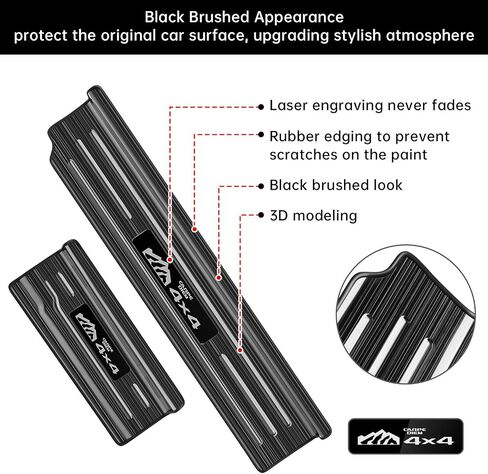 4PCS Door Sill Guards for Jeep Wrangler 2018-2025 JL JLU & 2020-2025 ملحقات Gladiator JT ، واقي عتبة الباب من الفولاذ المقاوم للصدأ ، والرياضة غير المحدودة الصحراء روبيكون 4 (أسود تفريغ) in Kuwait