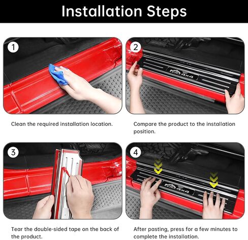 4PCS Door Sill Guards for Jeep Wrangler 2018-2025 JL JLU & 2020-2025 ملحقات Gladiator JT ، واقي عتبة الباب من الفولاذ المقاوم للصدأ ، والرياضة غير المحدودة الصحراء روبيكون 4 (أسود تفريغ) in Kuwait