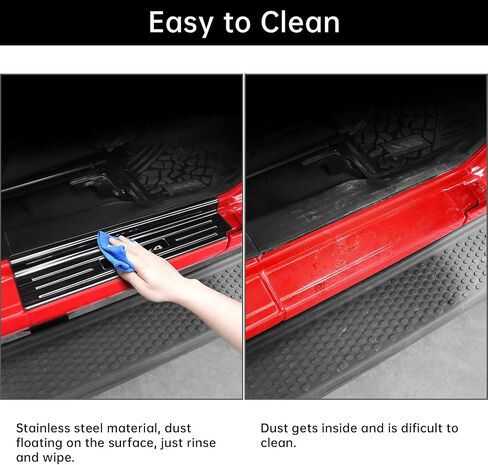 4PCS Door Sill Guards for Jeep Wrangler 2018-2025 JL JLU & 2020-2025 ملحقات Gladiator JT ، واقي عتبة الباب من الفولاذ المقاوم للصدأ ، والرياضة غير المحدودة الصحراء روبيكون 4 (أسود تفريغ) in Kuwait