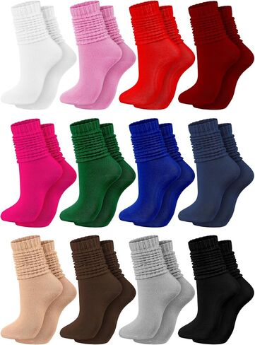 12 Pairs Women Slouch Socks Bulk Cotton Scrunch Stacked Boot Socks for Women Girls in Kuwait