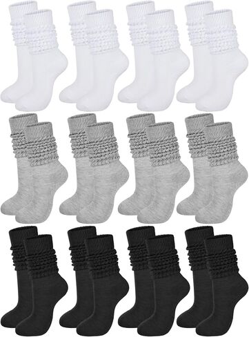 12 Pairs Women Slouch Socks Bulk Cotton Scrunch Stacked Boot Socks for Women Girls in Kuwait