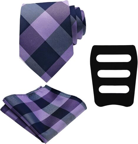 Plaid Men's Tie Sets, Mens Handkerchief with Pocket Square Holder Self-tied Neck Ties Mens for Wedding Groom Business in Saudi Arabia